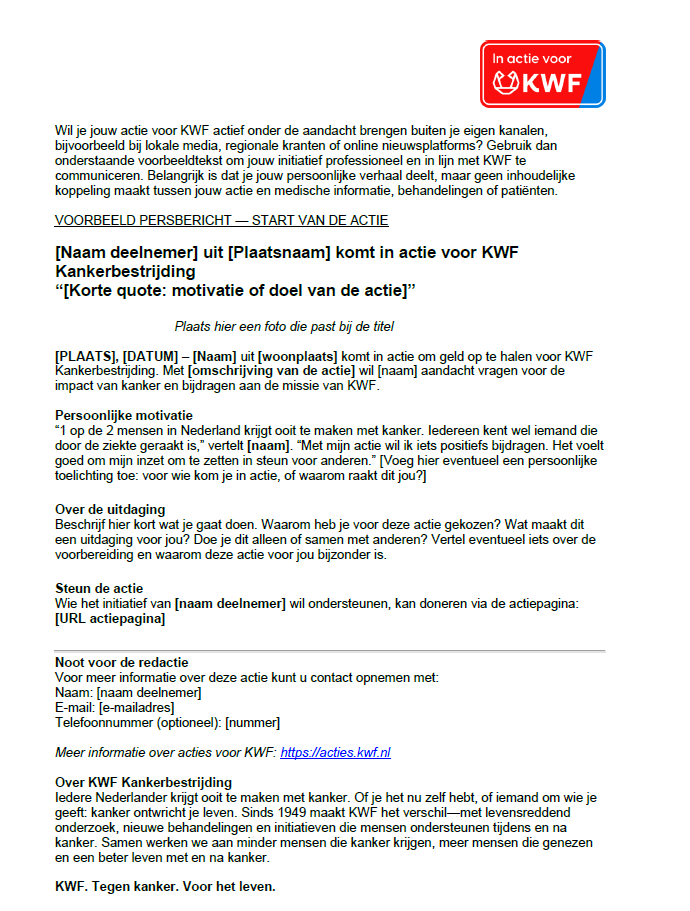 Voorbeeld persbericht start actie