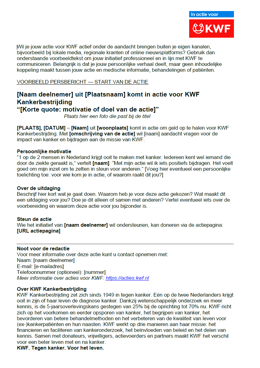 Voorbeeld persbericht start actie