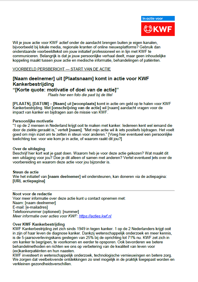 Voorbeeld persbericht start actie